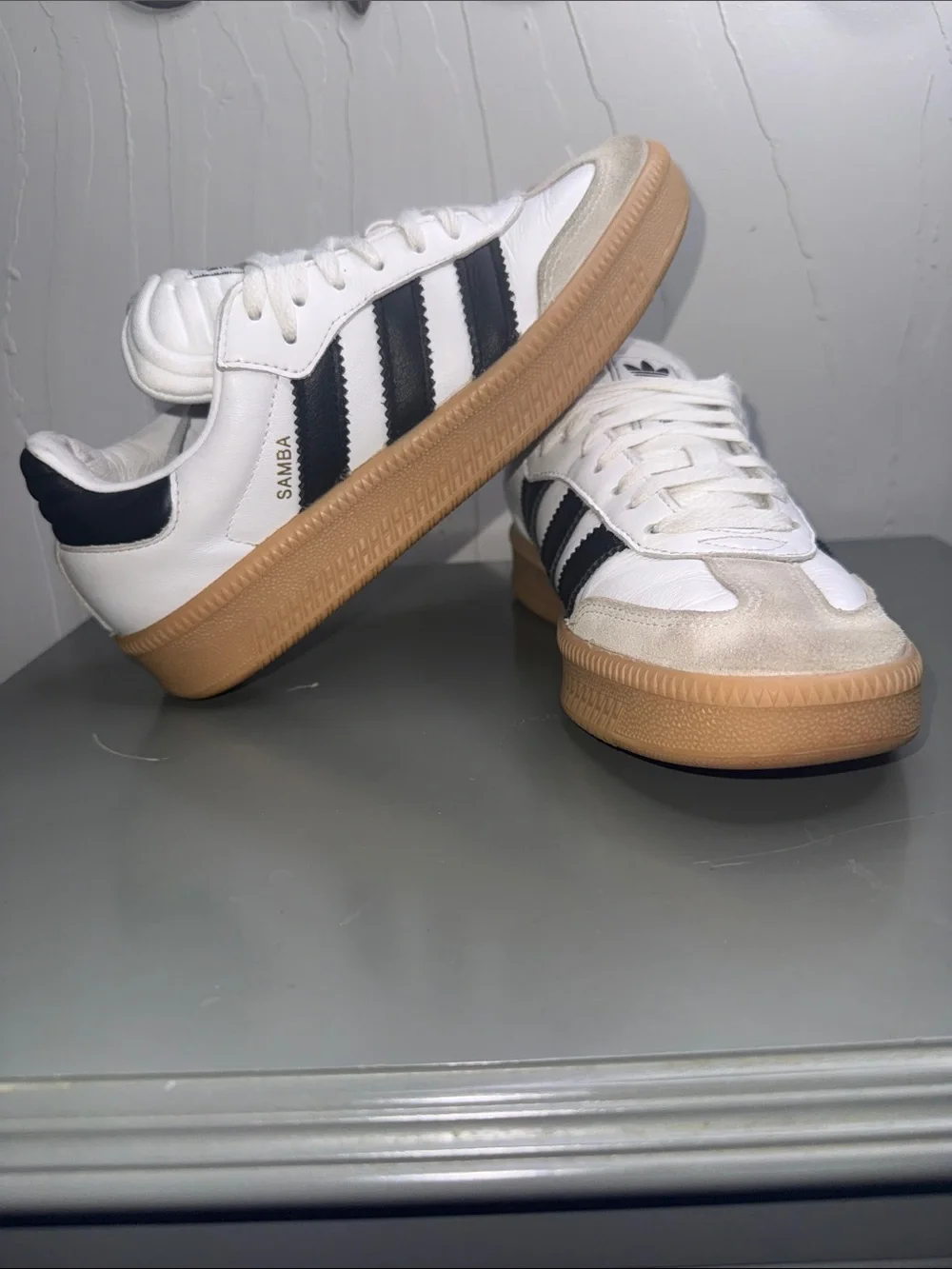 adidas White & Black Leather Sneakers with Gum Outsole